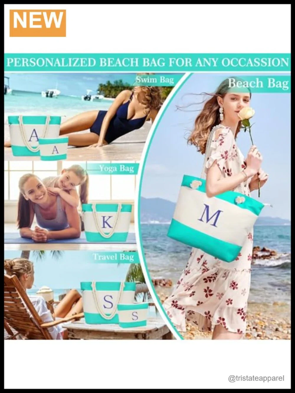 Canvas Waterproof Beach Tote, Extra Large Travel Bag with Zipper Pockets,
